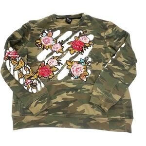 Krisp NYC Unique Camo Rose Embroidered Crewneck Sweatshirt Size SMALL